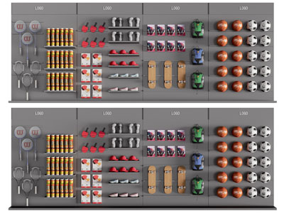 现代体育用品展架、货架3d模型 现代体育用品展架、货架