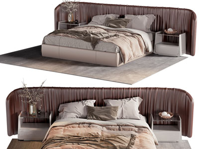 现代加宽床头双人床、床头柜