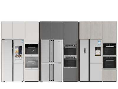 现代嵌入冰箱、烤箱的高柜、橱柜