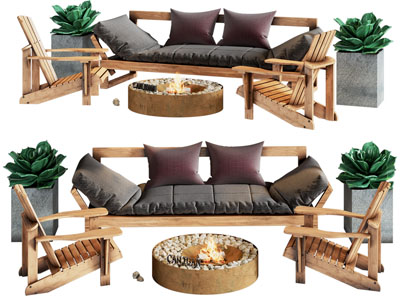 新中式户外多人沙发、休闲椅子和茶几组合