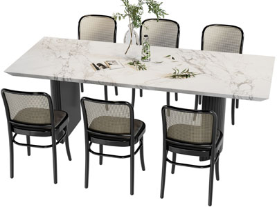 现代长方形大理石餐桌椅组合