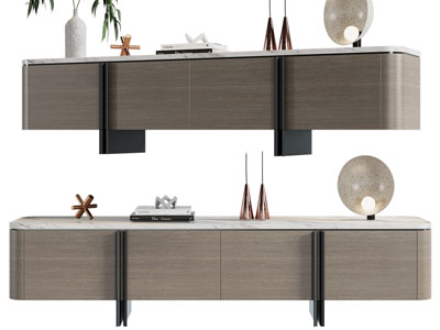 现代长方形电视柜、摆件组合