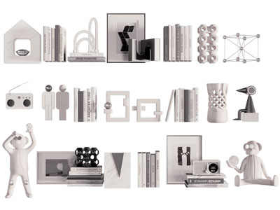 现代书籍、装饰品摆件组合