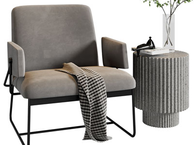 现代休闲椅子、边几