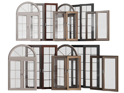 现代酒店玻璃拱形大门、旋转门、双扇平开门