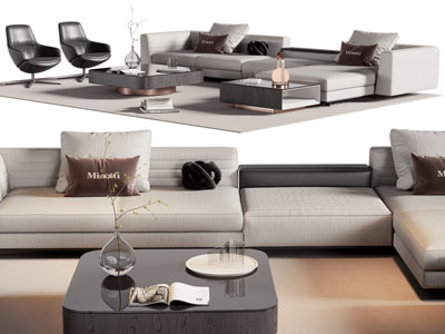 现代转角多人沙发和茶几组合