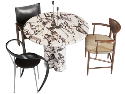 现代大理石圆形餐桌椅组合