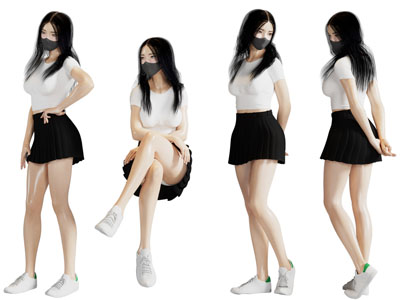 现代戴口罩的女孩、姑娘、女人人物