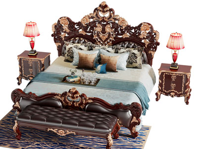 欧式双人床、床头柜