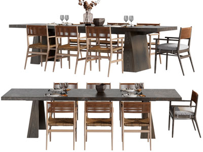 现代长方形餐桌椅组合