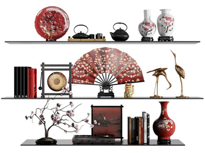 新中式隔板花瓶、仙鹤装饰品摆件组合