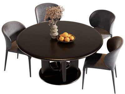 现代黑色圆形餐桌椅组合
