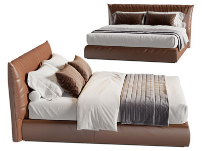 现代皮质双人床