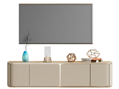 新中式电视柜、电视机、摆件组合