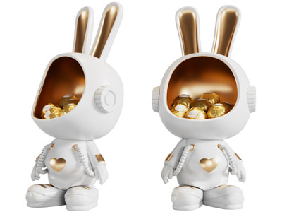 现代宇航兔子糖果收纳罐摆件组合