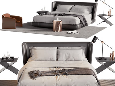 现代双人床、休闲沙发椅