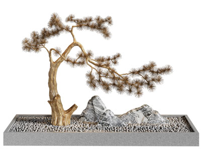 新中式松树、假山景观园艺小品