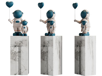 现代宇航员雕塑雕刻摆件组合