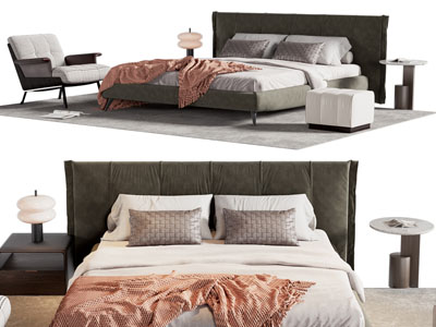 现代双人床、床头几