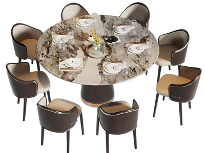现代圆形餐桌椅组合
