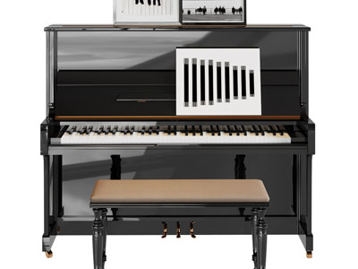 现代黑色钢琴、琴凳