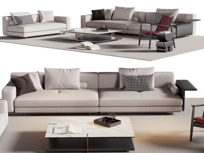 现代布艺多人、双人沙发、茶几组合