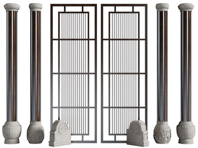 新中式柱子、隔断、石鼓3d模型 新中式柱子、隔断、石鼓