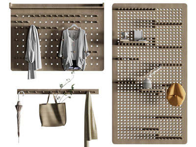 北欧实木洞洞眼墙饰收纳架、衣架