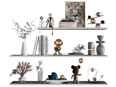 现代隔板书籍、花瓶花卉摆件组合