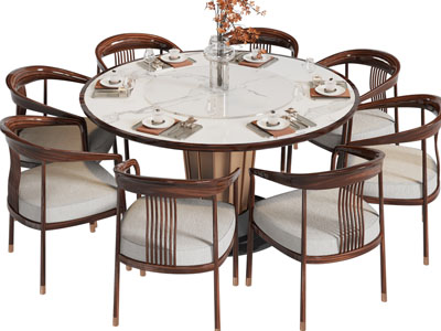 新中式圆形餐桌椅组合