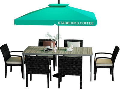现代户外遮阳伞、餐桌椅组合