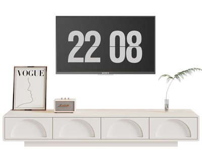 现代白色电视柜、电视机