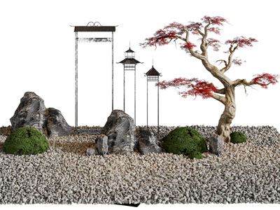 新中式松树、石头景观园艺小品