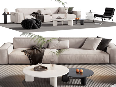 现代双人沙发、休闲椅子和茶几组合