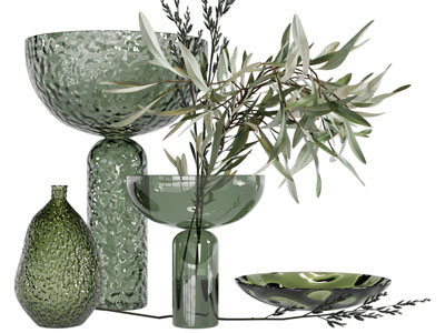 现代锤纹玻璃花瓶花卉摆件组合