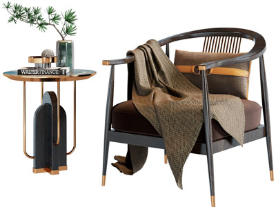 新中式休闲椅子、边几