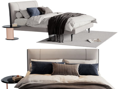 现代布艺双人床、床头柜