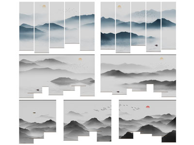 新中式山水门帘、窗帘
