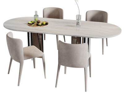 现代椭圆形实木餐桌椅组合