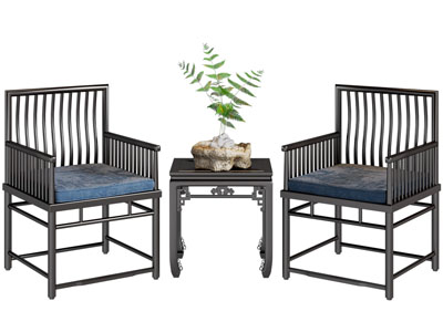 新中式扶手椅子、边几