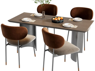 现代长方形餐桌椅组合