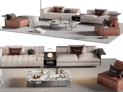 现代多人、单人沙发、贵妃椅和茶几组合