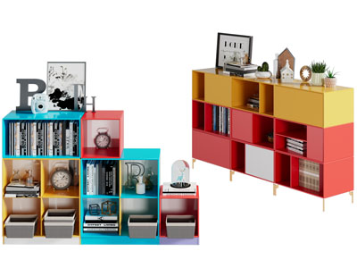 现代彩色拼接开放式书柜