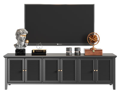 美式黑色实木电视柜、电视机