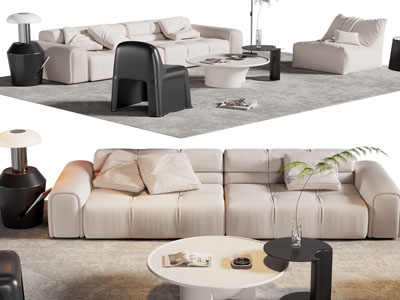 现代多人、懒人沙发和茶几组合