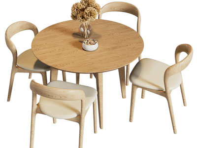现代圆形实木餐桌椅组合