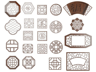 新中式雕花窗格、镂花窗