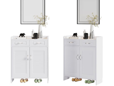 简欧白色百叶柜门的鞋柜