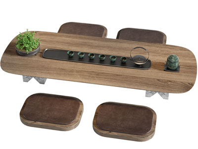 新中式茶桌、坐垫组合