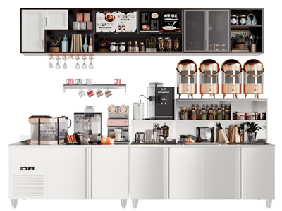 现代奶茶、咖啡馆设备操作台、工作台